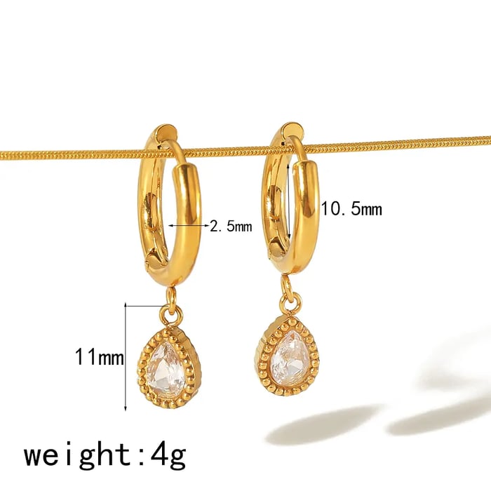 1 Pair Light-luxury   Style Droplet Shape Stainless Steel  Gold Color Inlay Rhinestone Women's Earrings Picture3